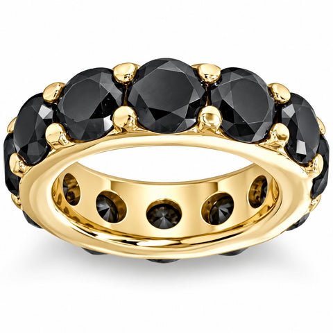 12 1/2ct Treated Black Diamond Eternity Ring 14K Yellow Gold