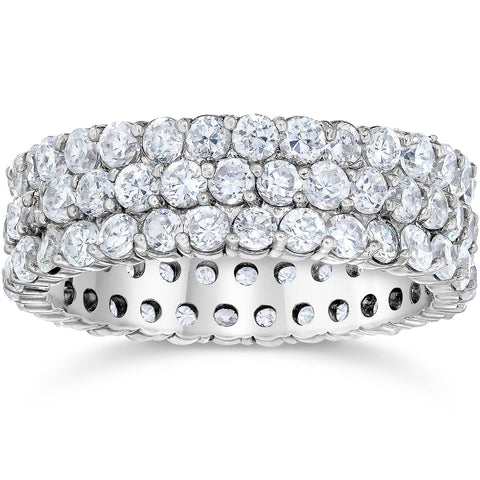 G/VS 3 1/2ct 3-Row Lab Created Diamond Eternity Wedding Ring 14K White Gold