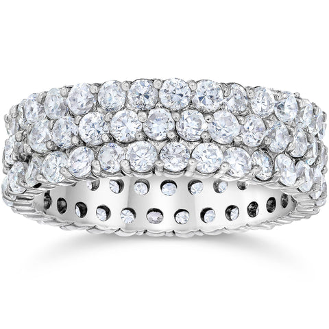 G/VS 3 1/2ct 3-Row Lab Created Diamond Eternity Wedding Ring 14K White Gold