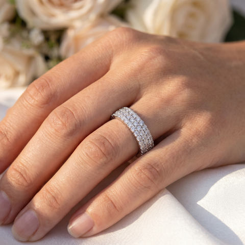 G/VS 3 1/2ct 3-Row Lab Created Diamond Eternity Wedding Ring 14K White Gold