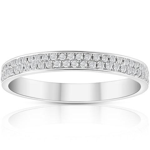 Certified 1/2Ct Pave Double Row Eternity Ring 18k White Gold