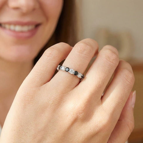 2ct Treated Black & White Diamond Eternity Ring 14K White Gold U Shape Setting