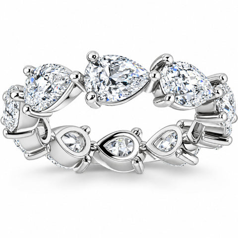 5CT Pear Shape Diamond Eternity Ring Horizontal Wedding Band 14k Gold Lab Grown