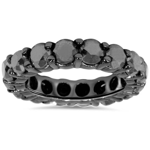 5ct Round Black Diamond Eternity Womens Wedding Ring 14K Black Gold Wedding Band