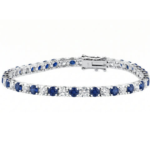 11.50Ct Blue Sapphire & Diamond Tennis Bracelet 7" 14k White Gold Lab Grown