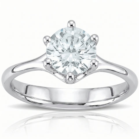 1 Ct Round Diamond Engagement Six Prong Solitaire Ring White Gold Lab Grown