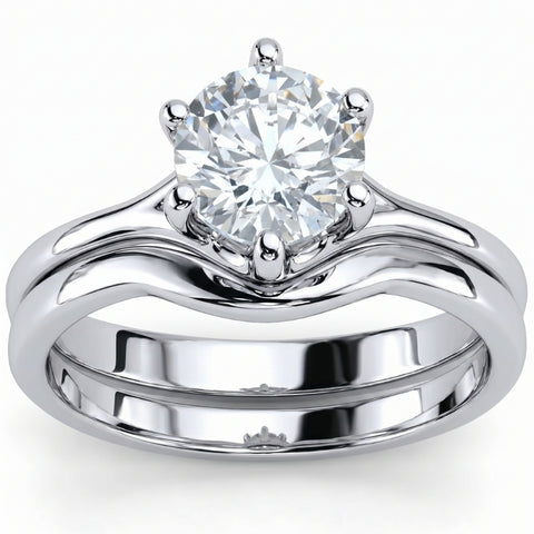 1Ct Diamond Engagement Ring Wedding Plain Band Set 14k White Gold Lab Grown