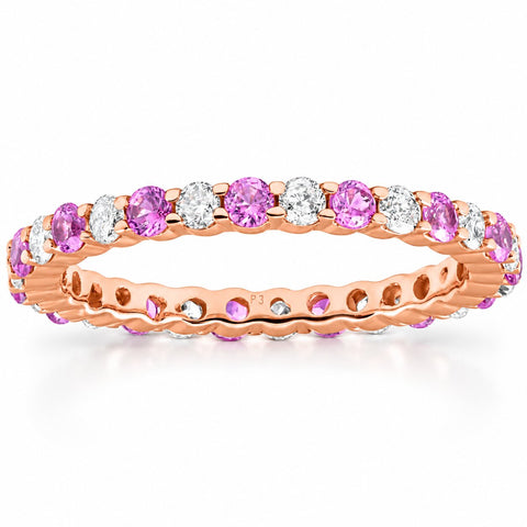 1 cttw Pink Sapphire & Diamond Wedding Eternity Ring 10k Rose Gold
