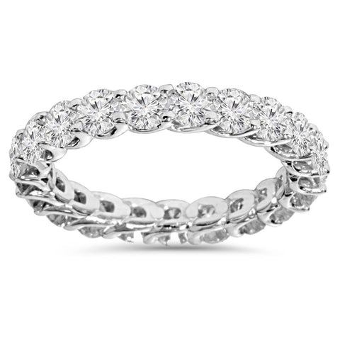 F/VS 2 1/2 Carat U Prong Lab Grown Diamond Eternity Wedding Ring 14K White Gold