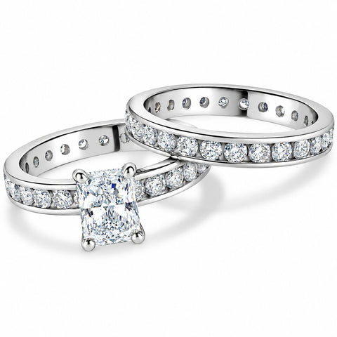 4Ct Radiant Cut Diamond Eternity Engagement Wedding Ring Set 14k Gold Lab Grown