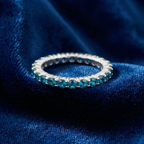 1 1/2ct Treated Blue Diamond Eternity Womens Wedding Ring 14K White Gold