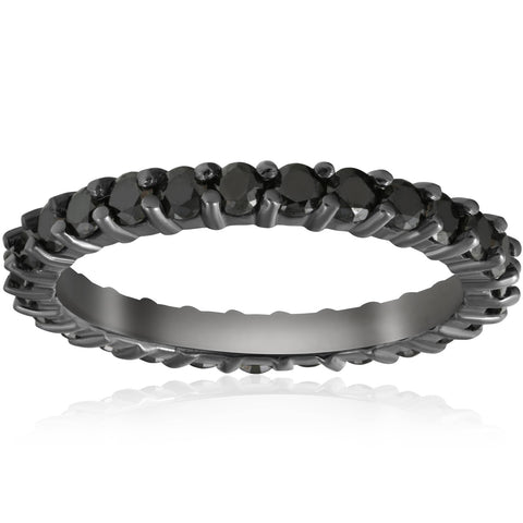 1 1/2Ct Black Diamond 14k Black Gold Eternity Ring Womens Stackable Wedding Band