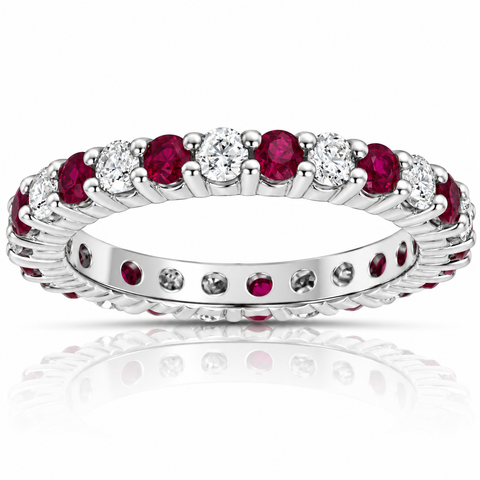 1 1/2ct Garnet Diamond Eternity Ring 14k White Gold