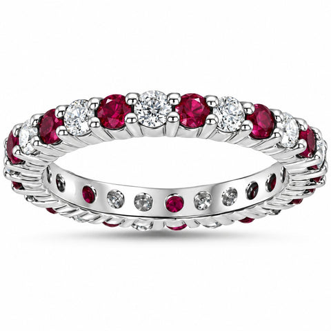 1 1/2ct Ruby & Diamond Eternity Ring 14K White Gold