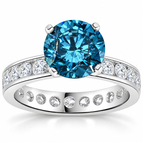 4 Ct TW Blue & White Diamond Eternity Engagement Ring in 14k White Gold