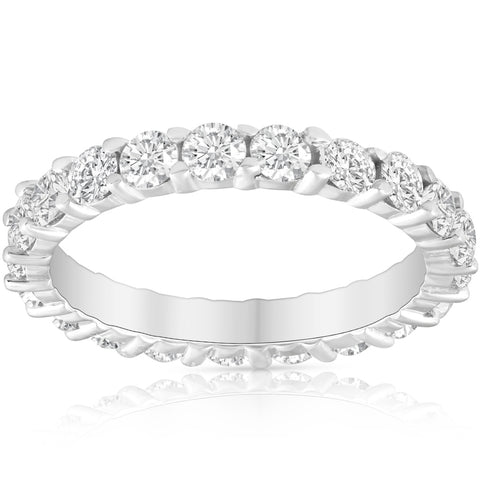 2Ct Round-Cut Natural Diamond Eternity Ring 14k White Gold Womens Wedding Band