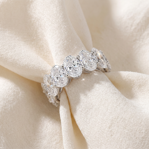 F/VS 12.50Ct Oval Diamond Eternity Wedding Anniversary Ring 14k Gold Lab Grown