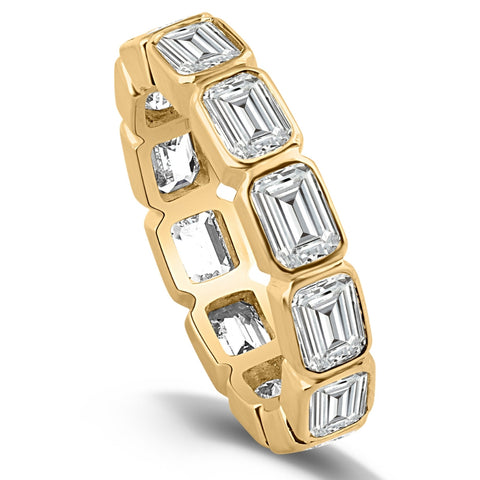 4Ct Emerald Cut Diamond Eternity Ring Horizontal Bezel Lab Grown 14k Gold
