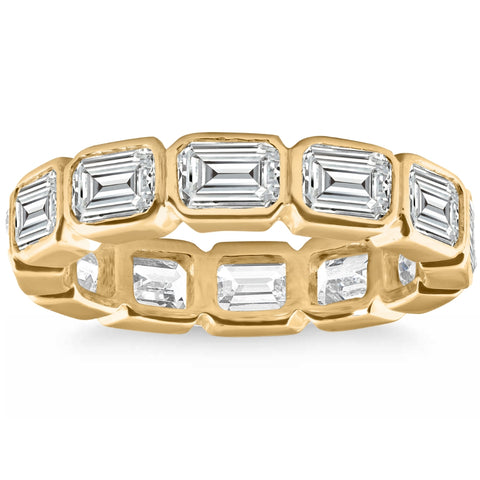 4Ct Emerald Cut Diamond Eternity Ring Horizontal Bezel Lab Grown 14k Gold