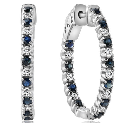 1 1/3Ct Diamond & Blue Sapphire Inside Outside Hoops Lab Grown
