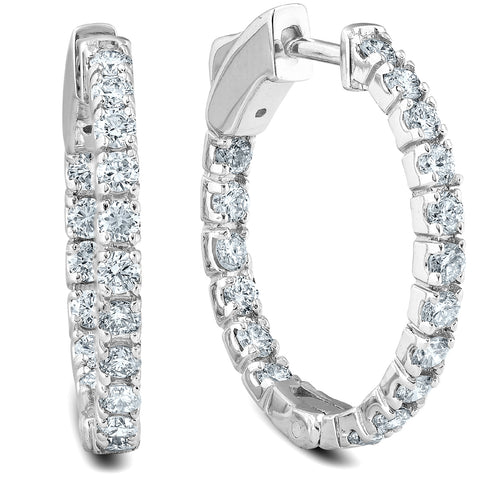 1 Ct TW Diamond Hoops Women's Inside Outside Earrings 1" Tall 14k Gold