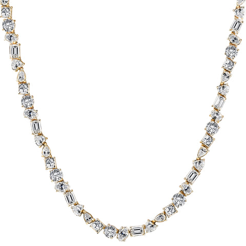 45Ct Fancy Diamond Multi Shape Tennis Necklace 14k Gold Lab Grown