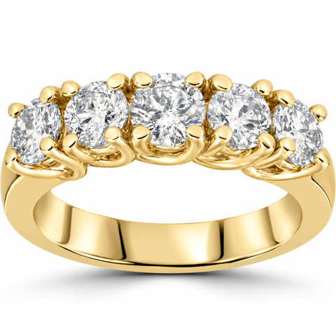 1 1/2ct Real Diamond Wedding Anniversary 14K Yellow Gold Ring