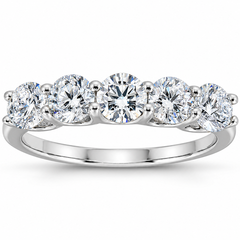 G/VS 1.25 Ct Diamond Five Stone Wedding Ring 14k White Gold EX3 Lab Grown