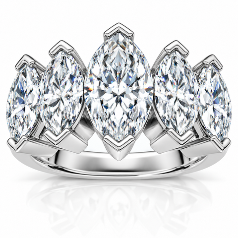 1 1/2ct Marquise Diamond Wedding Ring 14K White Gold Five Stone Anniversary Band