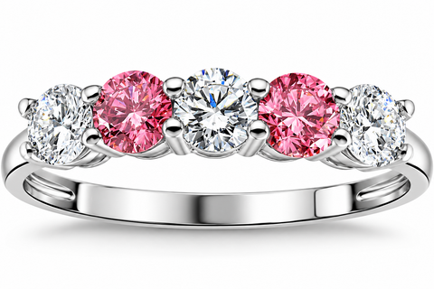 VS 1Ct TW Pink Diamond 5-Stone Anniversary Wedding Ring 14k White Gold Lab Grown