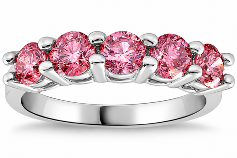 1Ct TW Five Stone Pink Diamond Wedding Ring Lab Grown Band 14k White Gold