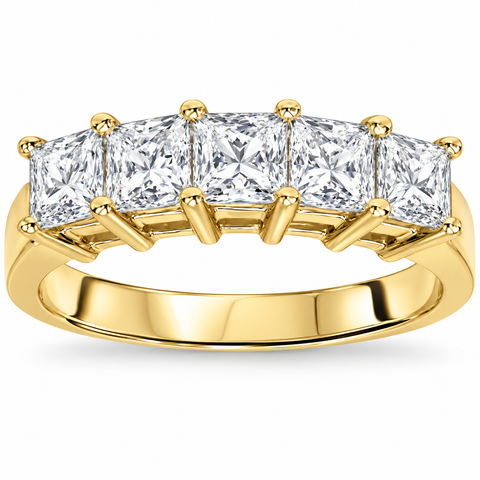 2Ct Princess Cut Diamond Wedding Ring Five Stone 14k Yellow Gold