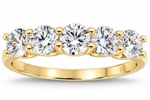 1 1/4 Ct Lab Grown Diamond Five Stone Wedding Ring 14k Yellow Gold U Prong