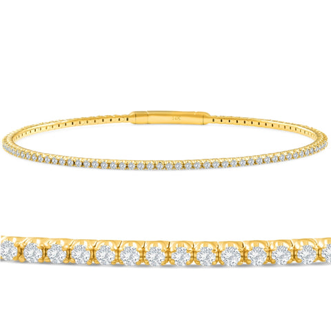 1Ct F/VS Diamond Flexible Oval Bangle Women's Bracelet 14k Yellow Gold Lab Grown