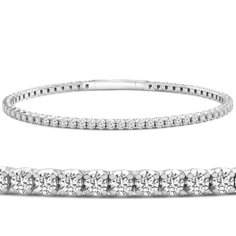 3Ct F/VS Diamond Flexible Oval Bangle Women's Bracelet 14k White Gold Lab Grown
