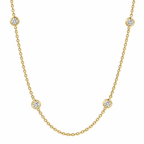 1Ct Floating Diamond Bezel Station Necklace 18" 14K Yellow Gold