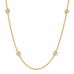 1Ct Floating Diamond Bezel Station Necklace 18" 14K Yellow Gold