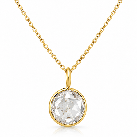 2.61Ct Rose Cut Diamond Bezel Pendant Necklace 14k Yellow Gold Lab Grown