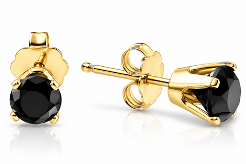 1ct Black Diamond Studs Womens Earrings in 14k Yellow Gold