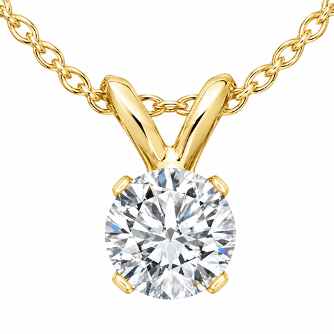 3/4ct Diamond Round Solitaire Necklace 14K Yellow Gold Pendant Lab Grown