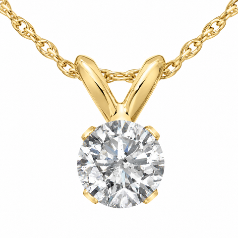 7/8Ct Round Diamond Solitaire Pendant in 14k White or Yellow Gold 18" Necklace