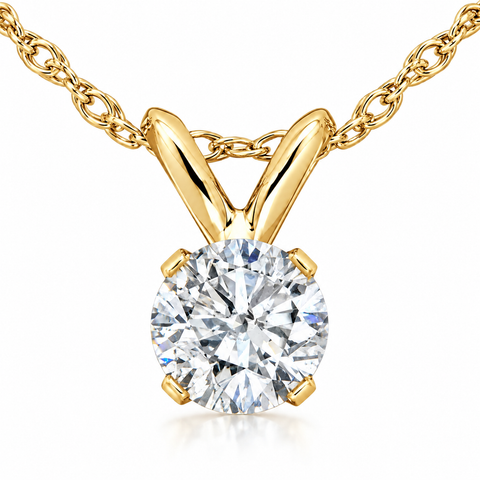 1/3 Ct Solitaire Round Diamond Pendant Necklace 18" 14K Yellow Gold