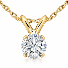 1/3 Ct Solitaire Round Diamond Pendant Necklace 18" 14K Yellow Gold