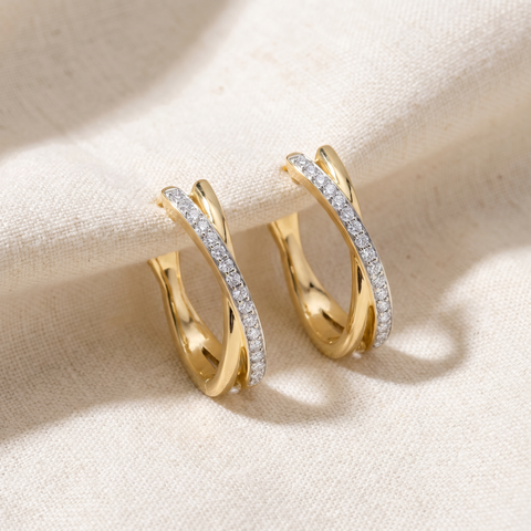 GVS 1/2Ct Diamond Hoops Yellow Gold 10 grams Lab Grown 1" Tall Women's Earrings