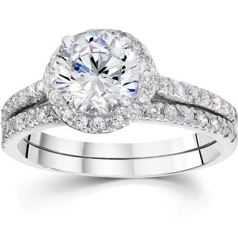 Certified 2 1/2 ct Halo Lab Grown Diamond Engagement Ring Matching Wedding Set