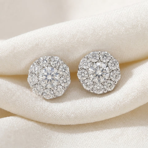 3ct Halo Diamond Studs 14K White Gold Lab Grown (F/VS)