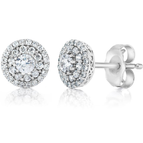 1/2 Carat TW Round Double Halo Studs 14k White Gold Earrings