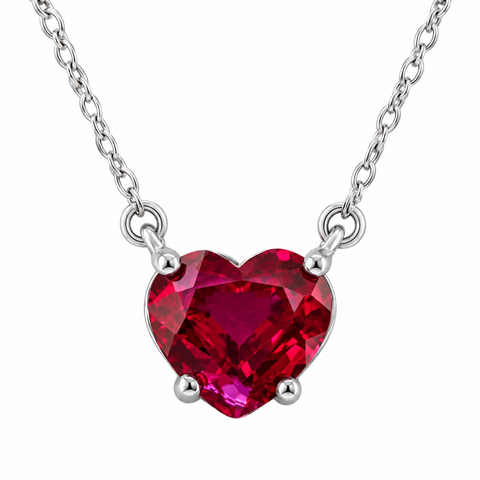 3Ct Heart Solitaire Ruby Pendant Necklace 14k Gold Lab Grown 18"