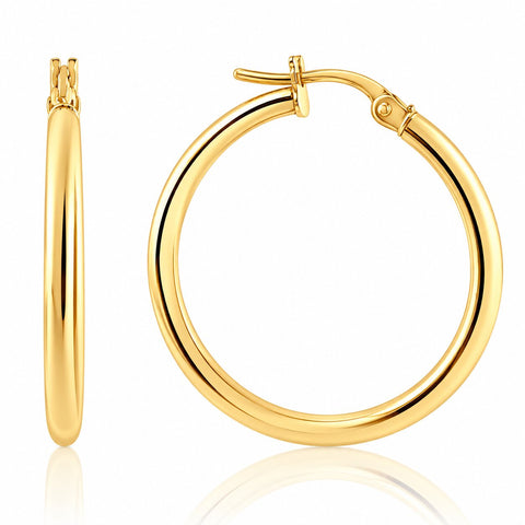 14k Yellow Gold 2mm Designer Hoops Women's Earrings 1" Tall 1.25grams