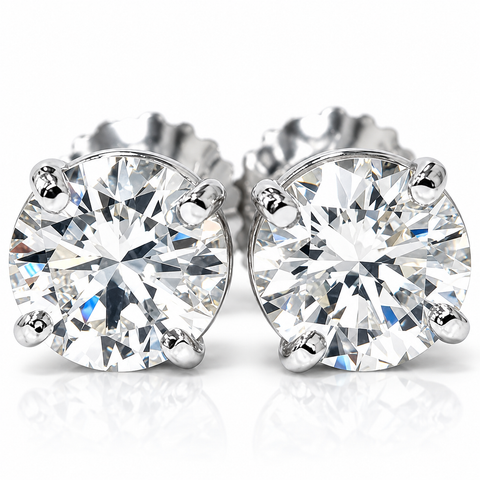 GIA Certified 4 Carat TW Round Diamond Studs 14K White Gold With Screw Backs